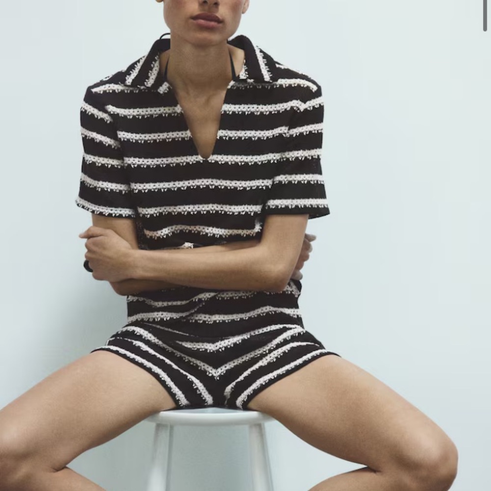 H&M brown & White Striped crochet Women’s Set - size S